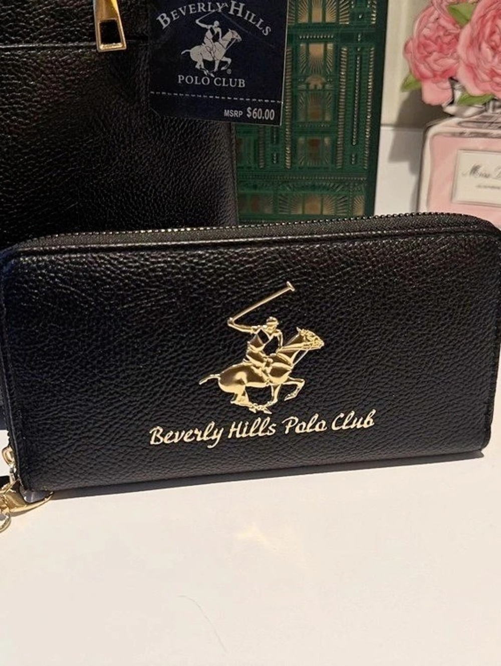 GORGE sleek Beverly Hills Polo Club Wristlet Large Phone Wallet Black Gold NWOT - Picture 7 of 13